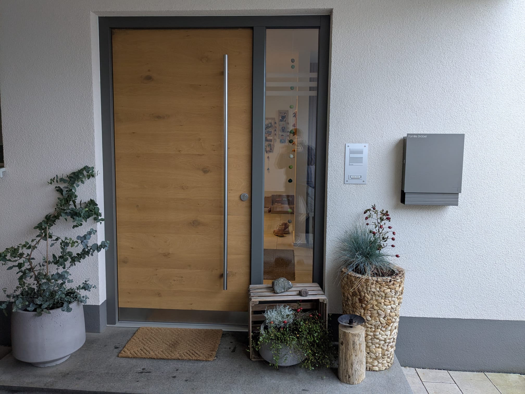 Moderne Holzhaustür mit Seitenteil